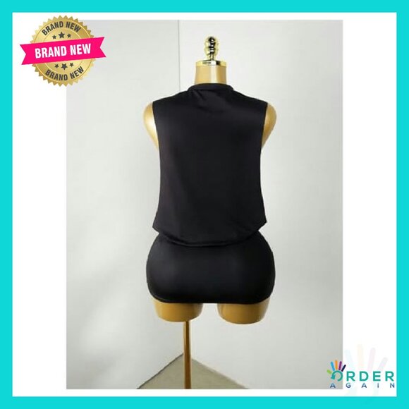 Y2K Mini Dress Notched V Neck Sleeveless Bodycon Streetwear Going Out - Picture 5 of 6